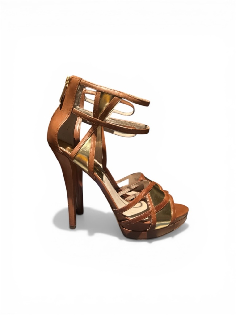 Michael Kors Strappy High Heel Sandals in Brown and Gold